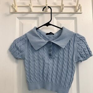 Light Blue Cable Knit Crop Top